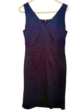 Adrianna Papell Black Jacquard Ruched Cocktail Dress Sleeveless Womens 10